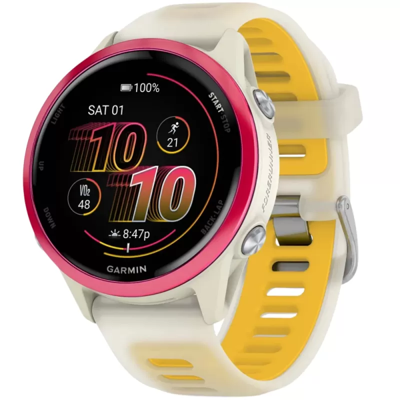 Reloj GPS Garmin Forerunner 570 42mm 010-02970-02 - Raspberry Aluminum/Translucent Bone/Mango Band