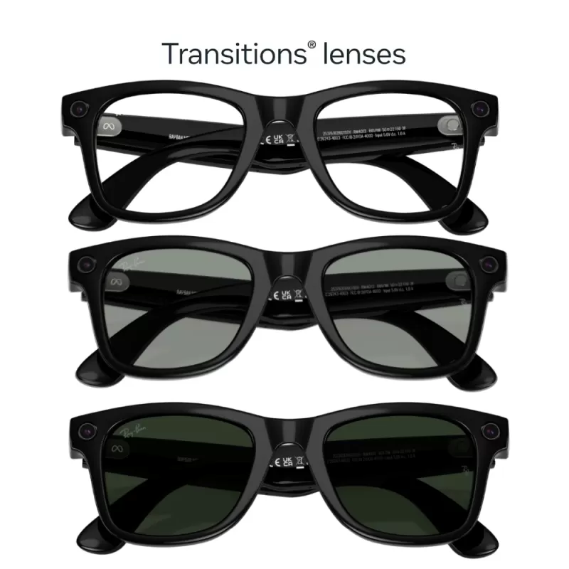 Lentes de Sol Ray-Ban Meta Wayfarer (Gen 2) RW4012 - Shiny Black/Transitions Graphite Green