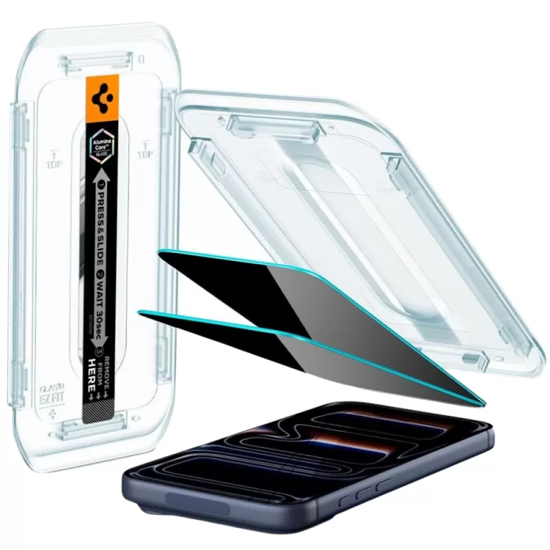 Pelicula Spigen para iPhone 17/17 Pro/16 Pro AGL07929 GlastR EZ Fit Privacy (2 Pack)