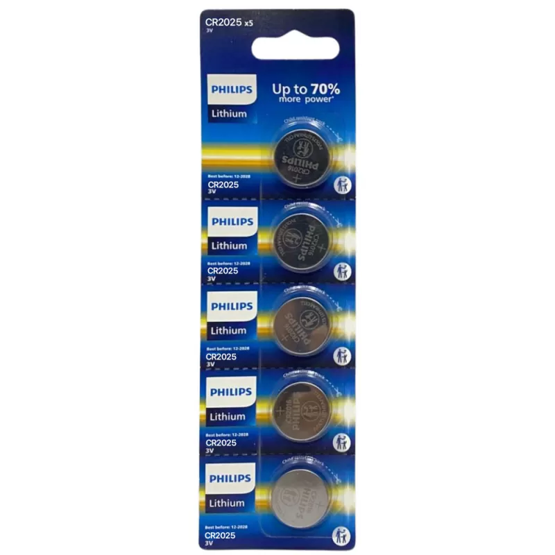 Pila Botón Philips CR2025P5B/17 Lithium 3V (5 Unidades) Pila Botón Philips CR2025P5B/17 Lithium 3V (5 Unidades)