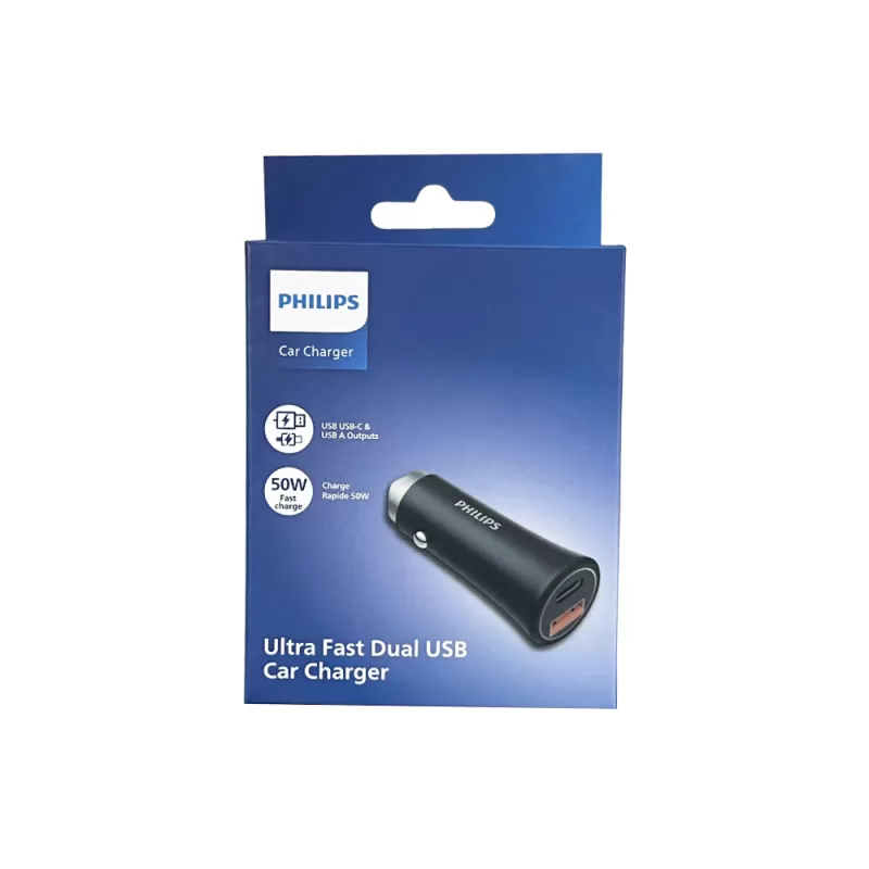 Cargador Vehicular Philips DLP5522CB/70 USB-A | USB-C 50W - Black