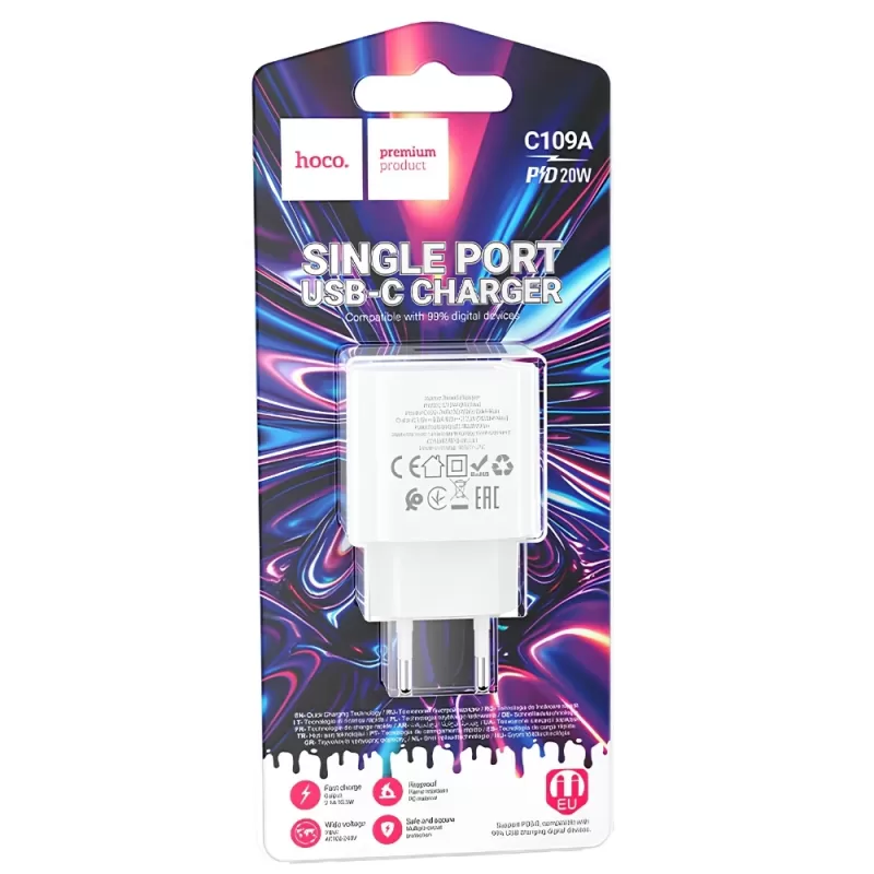 Cargador Fuente Hoco Single Port USB-C C109A 20W - White