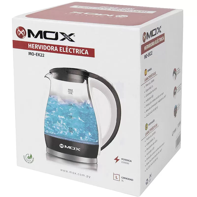 Hervidora Eléctrica de Vidrio Mox MO-EK22 2000W 2L 110V - Black