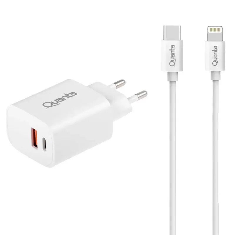 Adaptador Quanta QTCACR2 USB-A/USB-C 20W + Cable USB-C/Lightning QTCTL70 (1m) - White