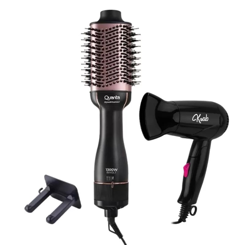 Cepillo Secador Quanta QTES6000N 1300W Black/Rose + Secador Krab KBSC12 1200W Black - 2V