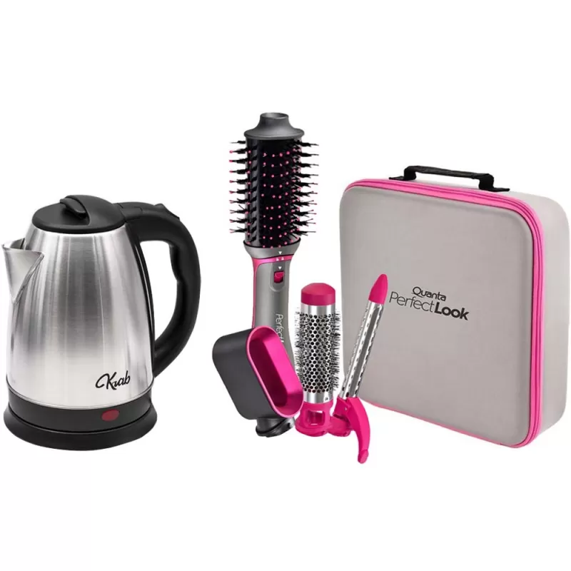 Kit Cepillo Secador Quanta PerfectLook QTKCS7001 1300W (2V) + Hervidora Krab KB2L 1500W 2L (220V)