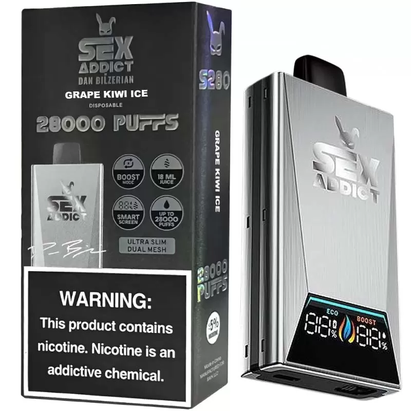 Vaper Descartable Sex Addict By Dan Bilzerian S280 Silver 5% Nicotina 28000 Puffs - Grape Kiwi Ice