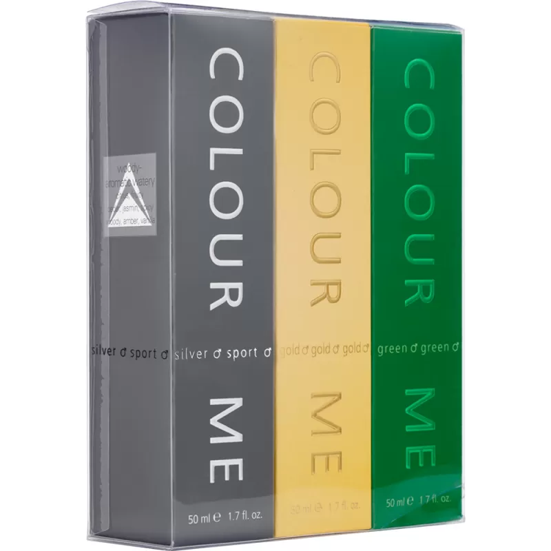Kit Perfume Colour Me Silver Sport|Gold|Green - EDP Masculino 50ml