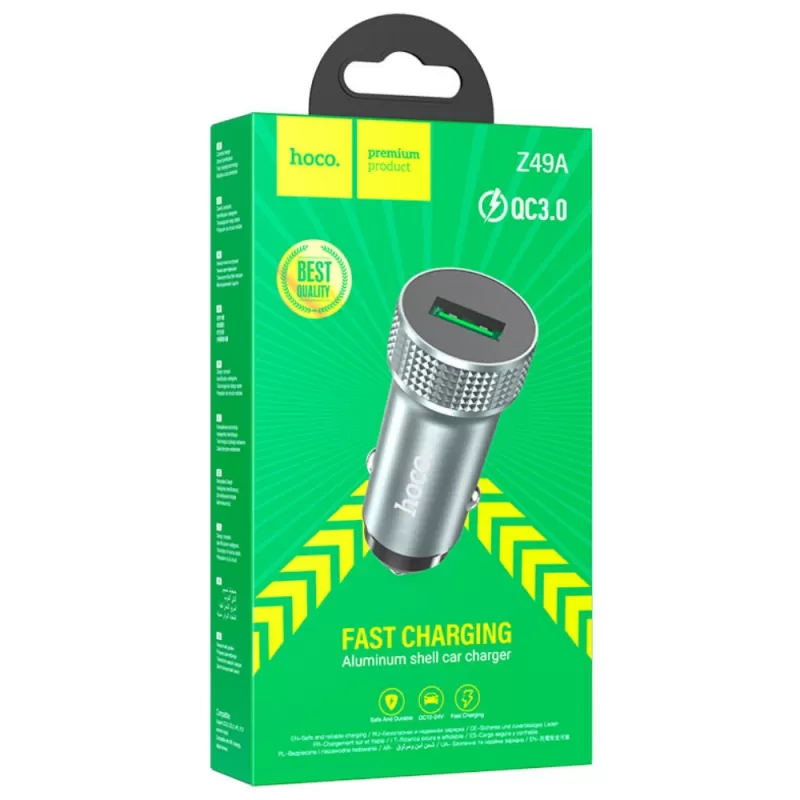 Cargador Vehicular Hoco Z49A 18W QC3.0 USB-A - Metal Gray