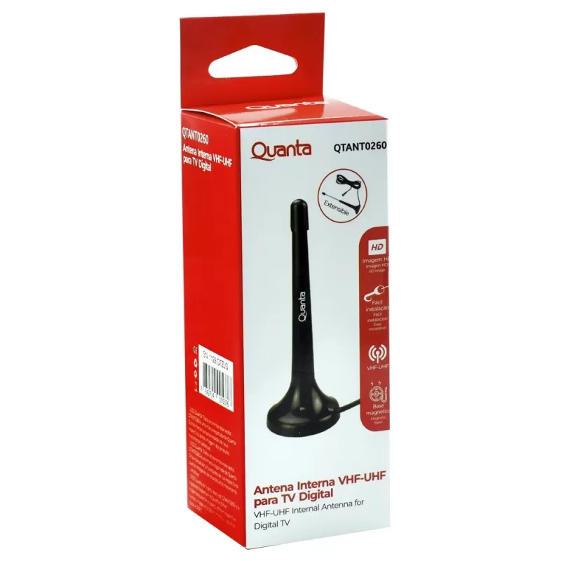 Antena Interna para TV Digital Quanta QTANT0260 - Negro