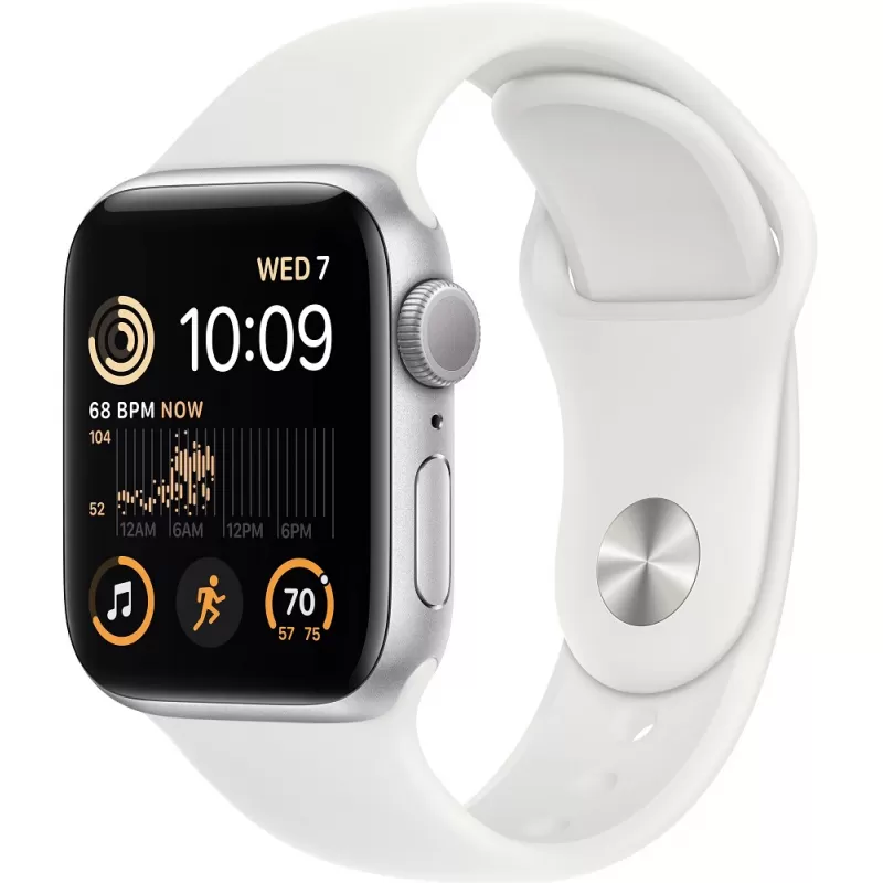 Apple Watch SE 2nd Generation MNTJ3LL/A 44mm GPS - Silver Aluminum/White Sport Band