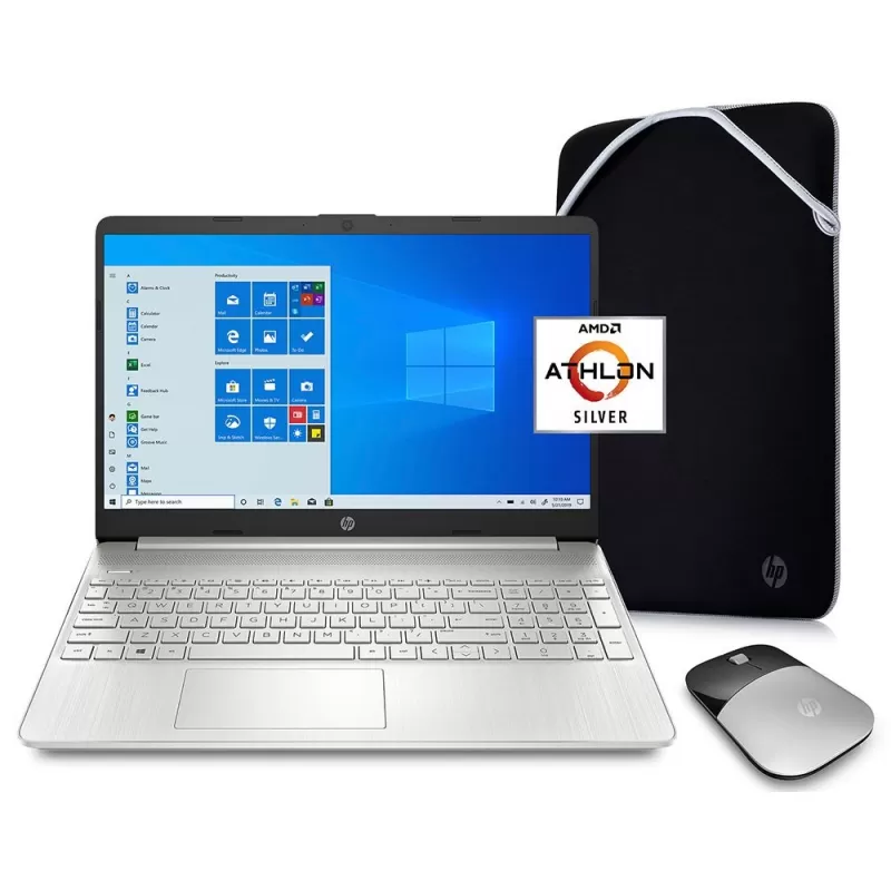 Notebook HP 15-EF1071WM 15.6" Athlon N3050U W10S 4/128GB SSD + Mouse/Funda - Silver 