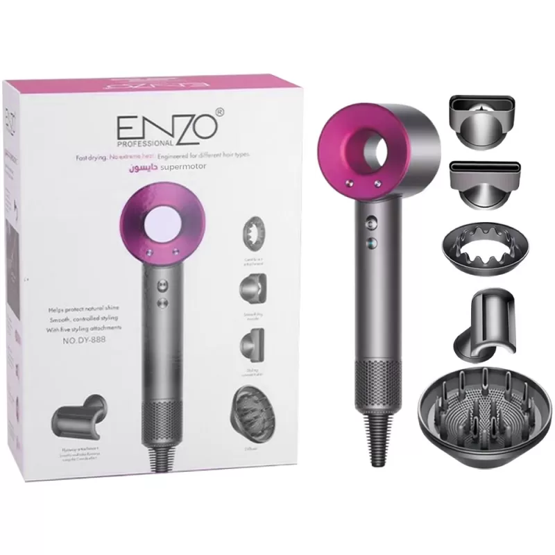 Secador de Cabello Enzo Supermotor DY-888 1600W 110V - Silver/Pink