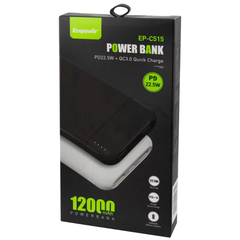 Cargador Portátil Ecopower EP-C515 Power Bank 12.000mAh - Black