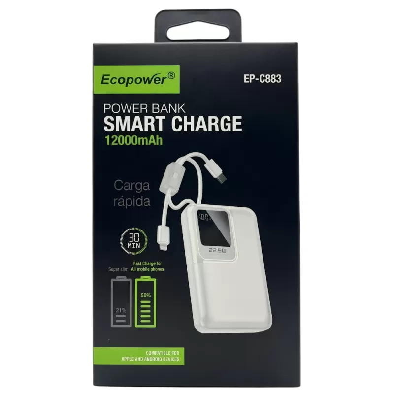 Cargador Portátil Ecopower EP-C883 12.000mAh 22.5W - White