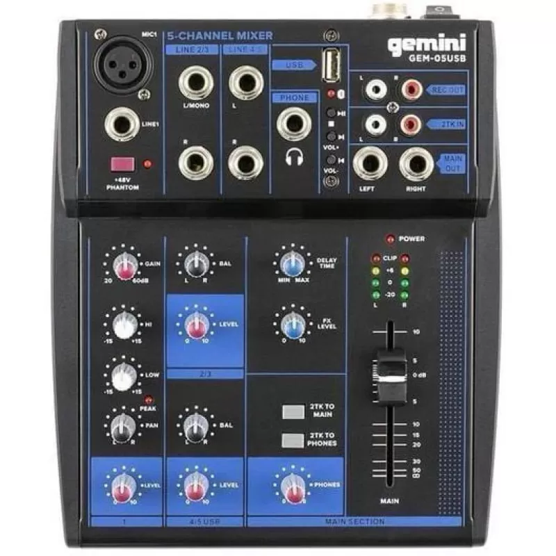 Mezclador de Audio Gemini GEM-05USB 5 Canales Bluetooth - Black