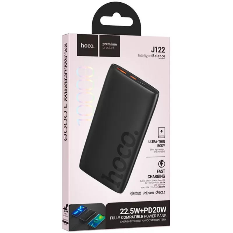 Cargador Portátil Hoco Fully Compatible Power Bank J122 10.000mAh - Black