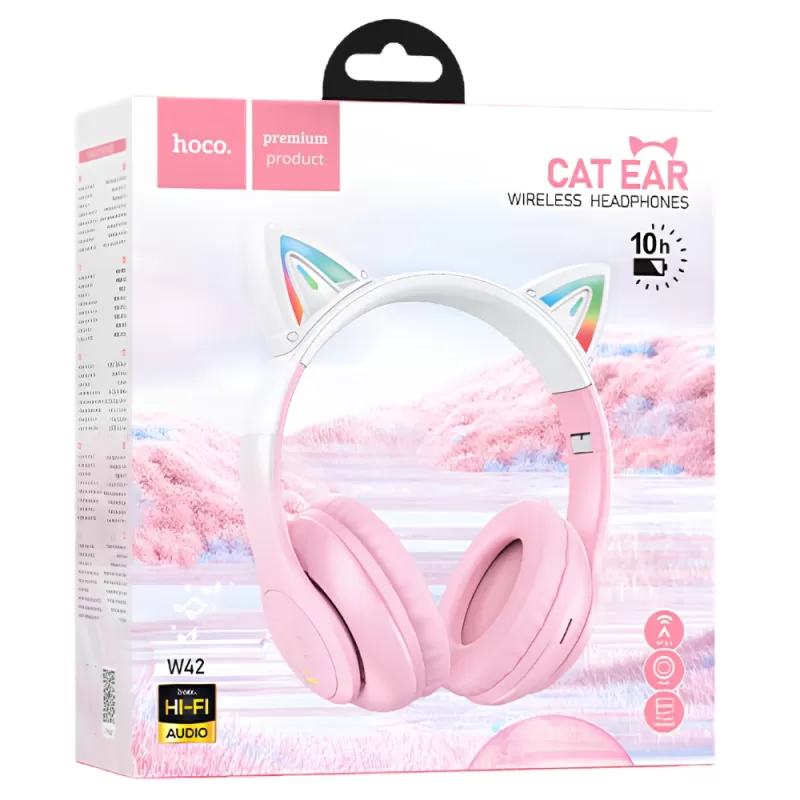 Auricular Hoco Cat Ear W42 Bluetooth - Pink/White