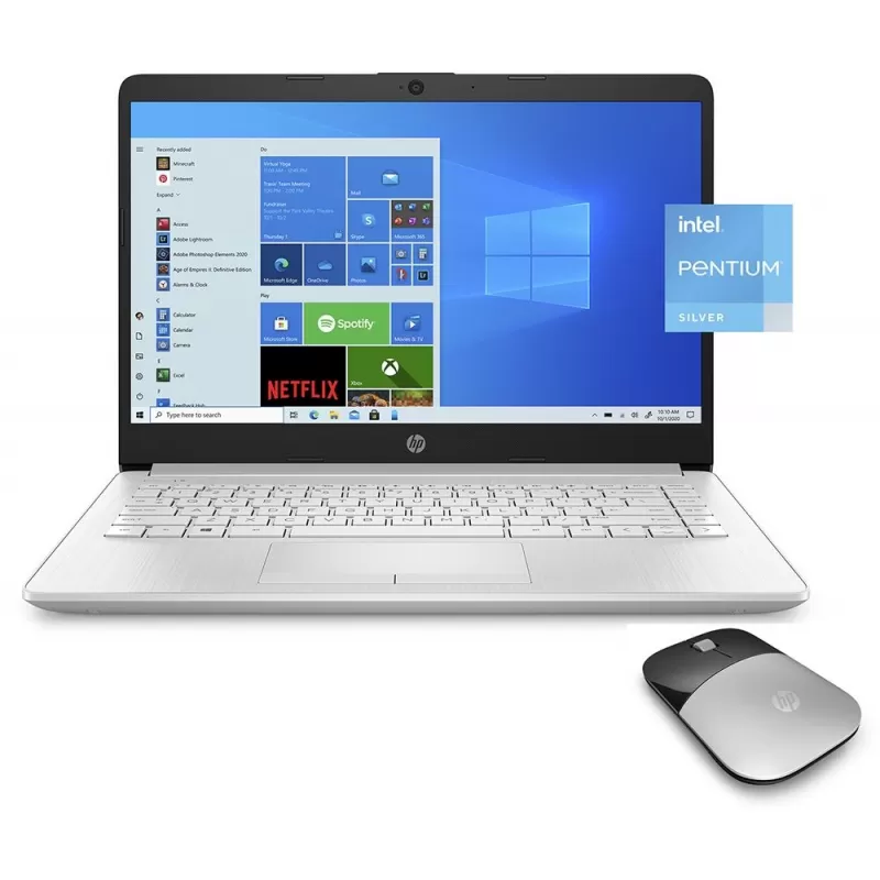 Notebook HP 14-CF2033WM Intel Pentium Silver N5030 W10S 4/128GB + Mouse - Silver