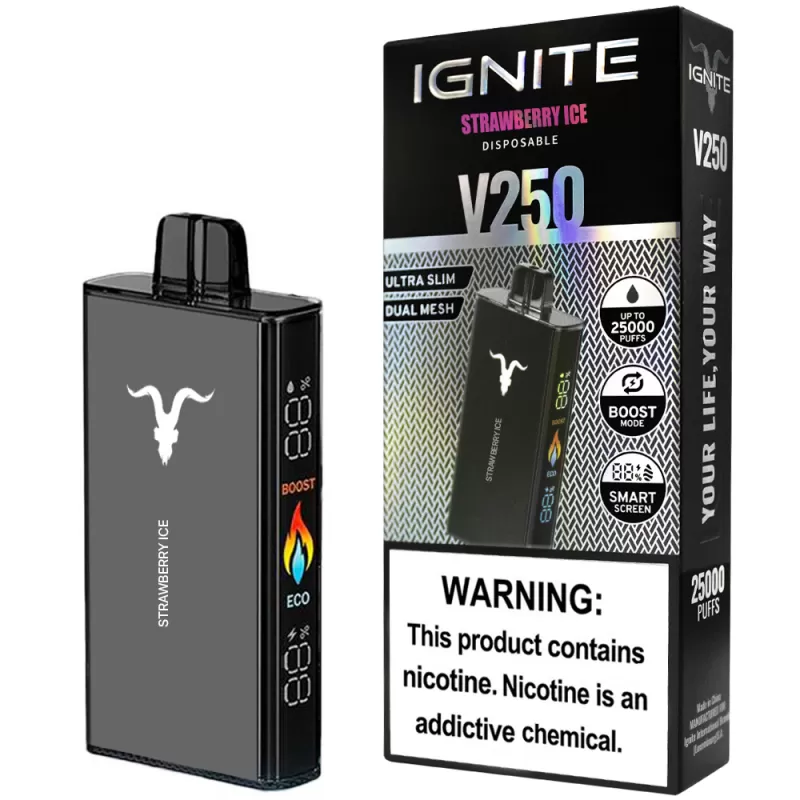 Vaper Descartable Ignite V250 5% Nicotina 25000 Puffs - Strawberry Ice