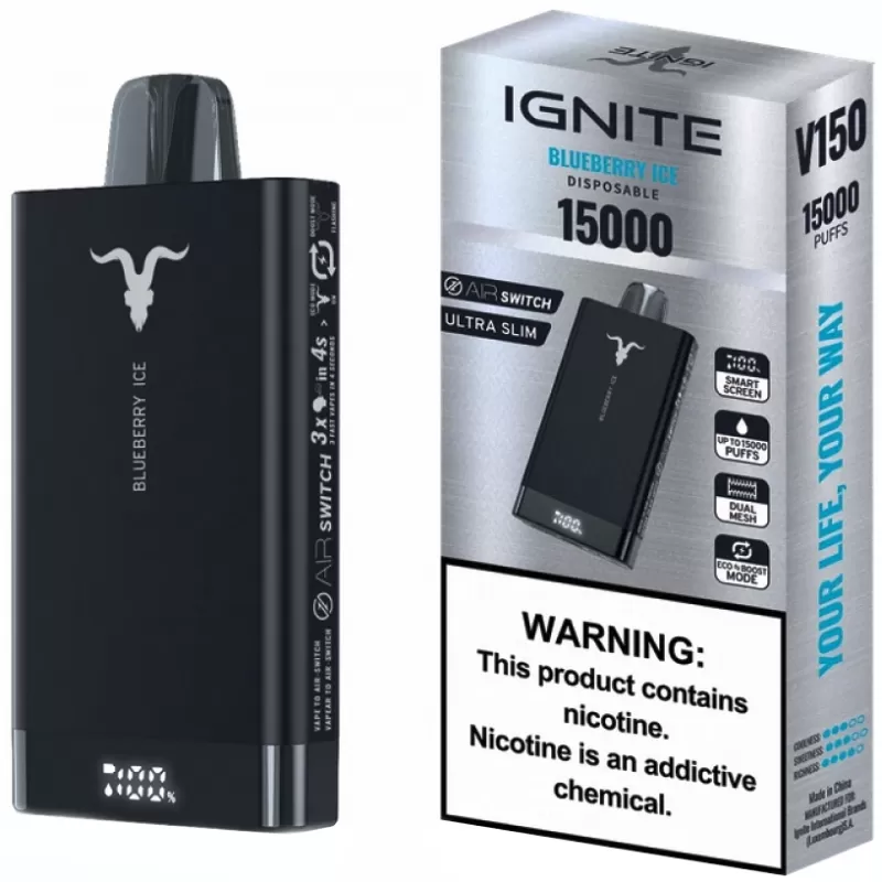 Vaper Descartable Ignite V150 5% Nicotina 15000 Puffs - Blueberry Ice