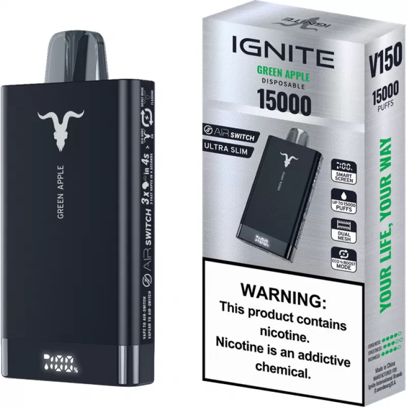 Vaper Descartable Ignite V150 5% Nicotina 15000 Puffs - Green Apple