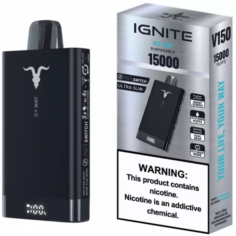 Vaper Descartable Ignite V150 5% Nicotina 15000 Puffs - Icy Mint