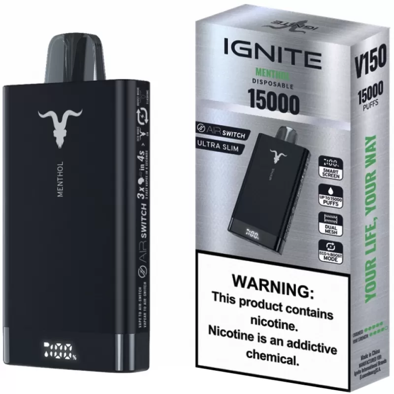 Vaper Descartable Ignite V150 5% Nicotina 15000 Puffs - Menthol