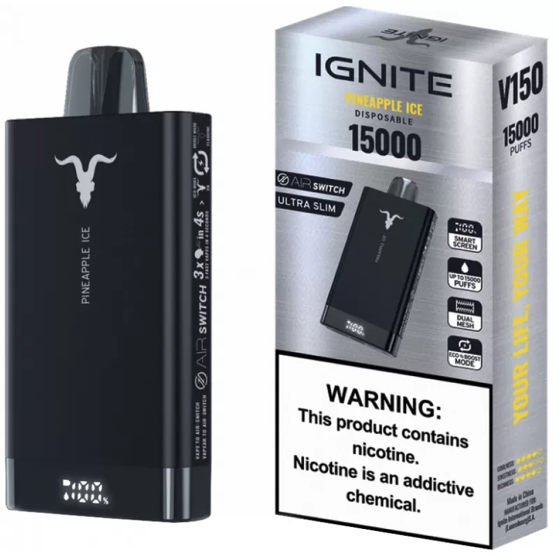 Vaper Descartable Ignite V150 5% Nicotina 15000 Puffs - Pineapple Ice