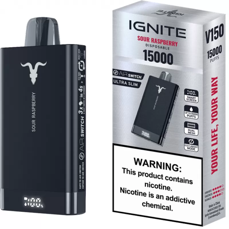 Vaper Descartable Ignite V150 5% Nicotina 15000 Puffs - Sour Raspberry