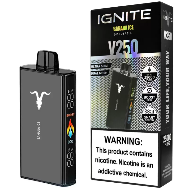 Vaper Descartable Ignite V250 5% Nicotina 25000 Puffs - Banana Ice