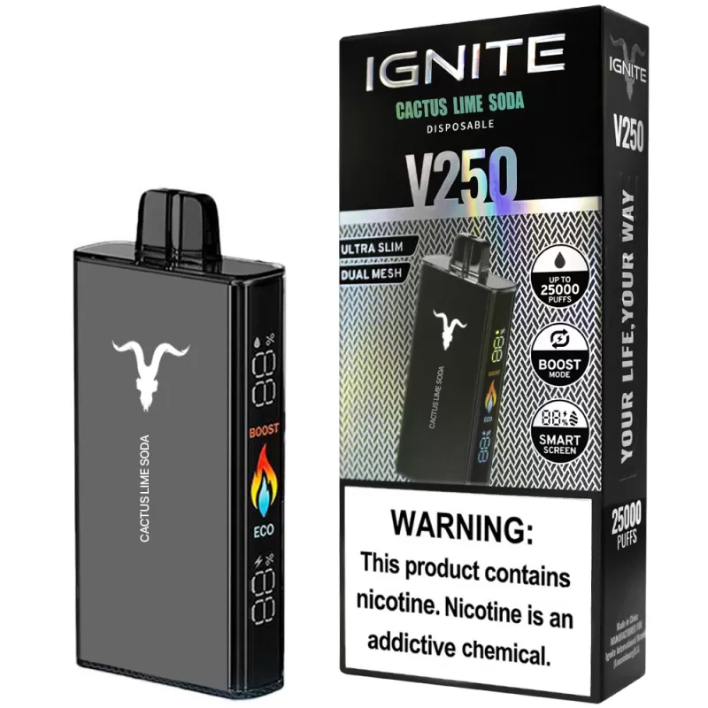 Vaper Descartable Ignite V250 5% Nicotina 25000 Puffs - Cactus Lime Soda