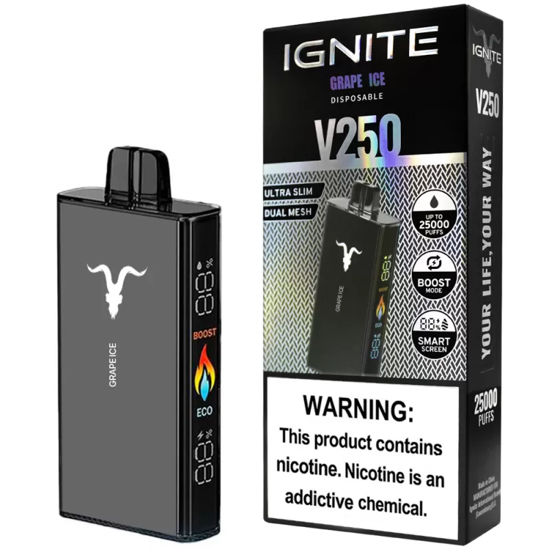 Vaper Descartable Ignite V250 5% Nicotina 25000 Puffs - Grape Ice