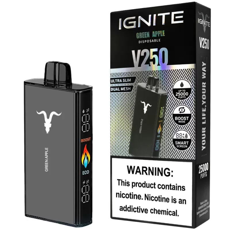 Vaper Descartable Ignite V250 5% Nicotina 25000 Puffs - Green Apple