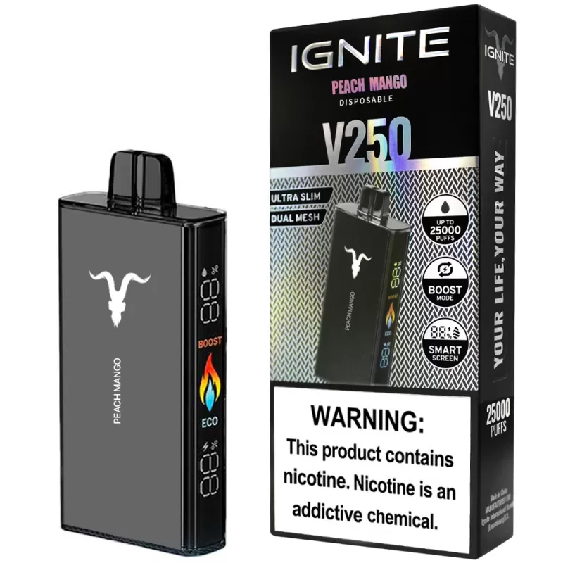 Vaper Descartable Ignite V250 5% Nicotina 25000 Puffs - Peach Mango