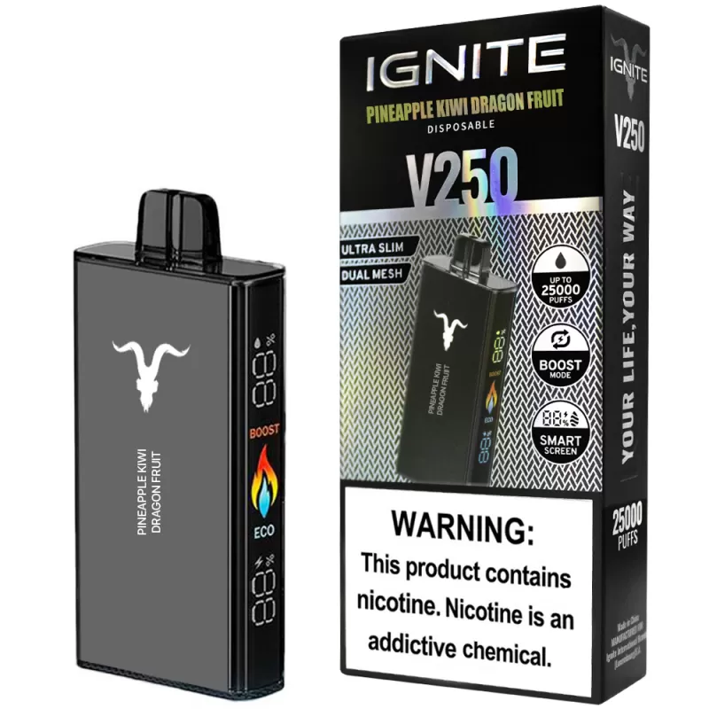 Vaper Descartable Ignite V250 5% Nicotina 25000 Puffs - Pineapple Kiwi Dragon Fruit