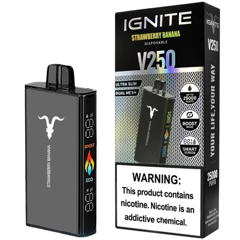 Vaper Descartable Ignite V250 5% Nicotina 25000 Puffs - Strawberry Banana