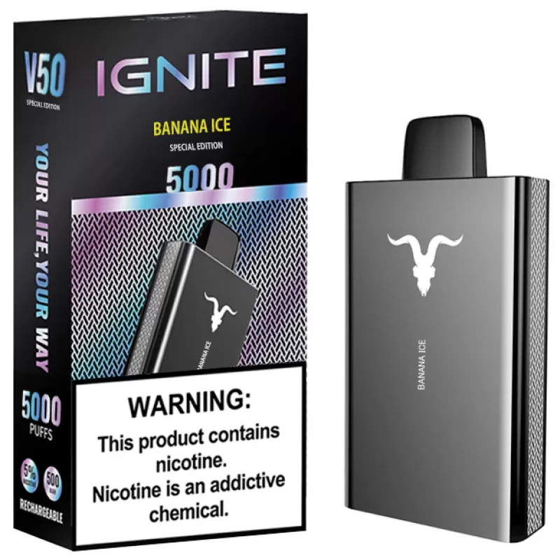 Vaper Descartable Ignite V50 Special Edition 5% Nicotina 5000 Puffs - Banana Ice