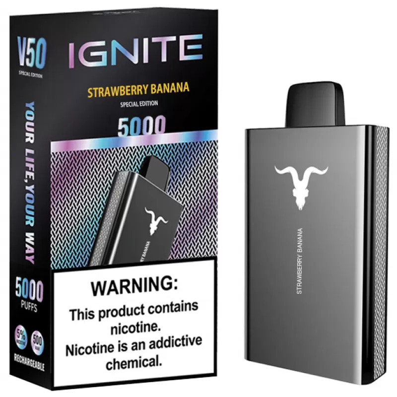 Vaper Descartable Ignite V50 Special Edition 5% Nicotina 5000 Puffs - Strawberry Banana