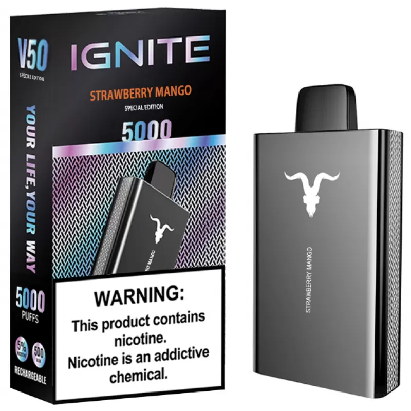 Vaper Descartable Ignite V50 Special Edition 5% Nicotina 5000 Puffs - Strawberry Mango