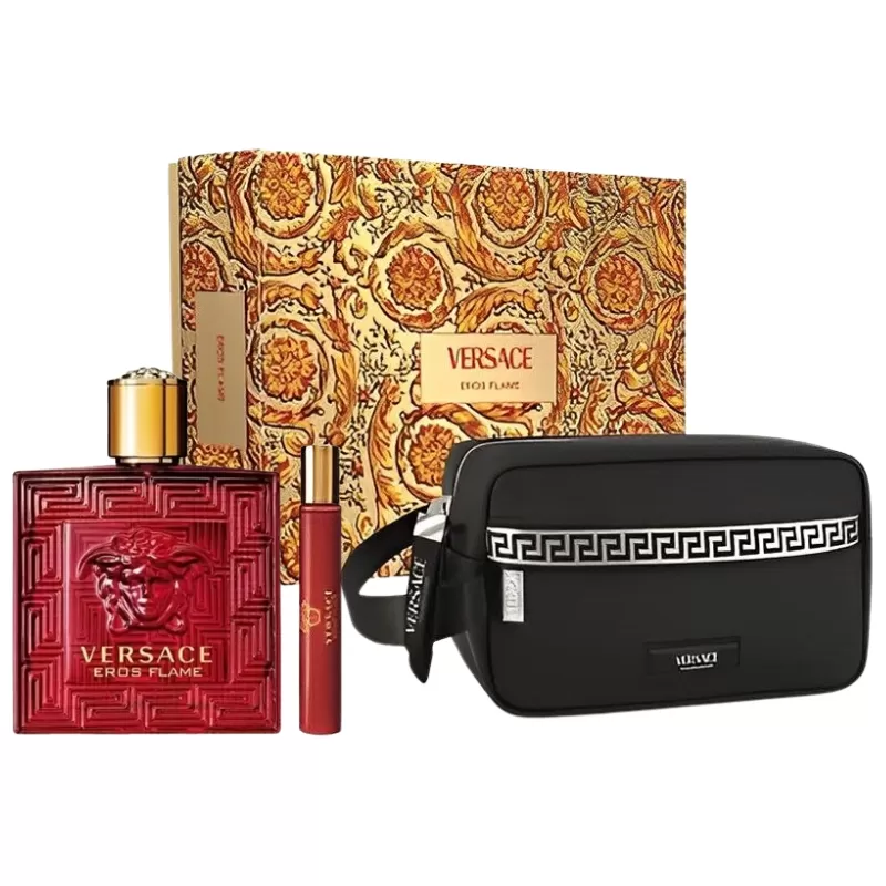 Kit Perfume Versace Eros Flame EDP 100ml + Travel Spray 10ml + Neceser - Masculino