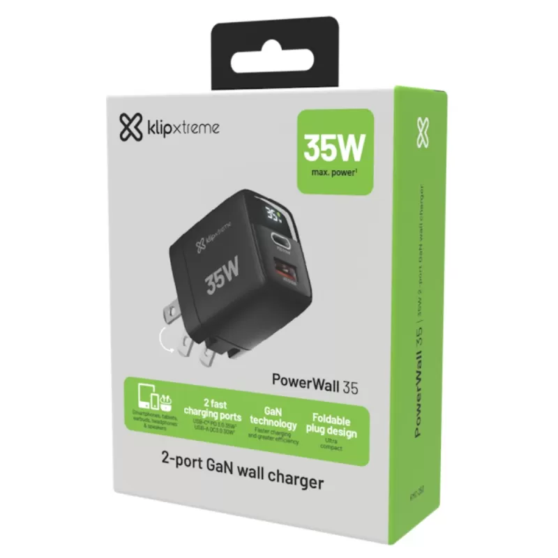 Adaptador Klip Xtreme PowerWall 35W KMC-250 USB-C/USB-A - Black
