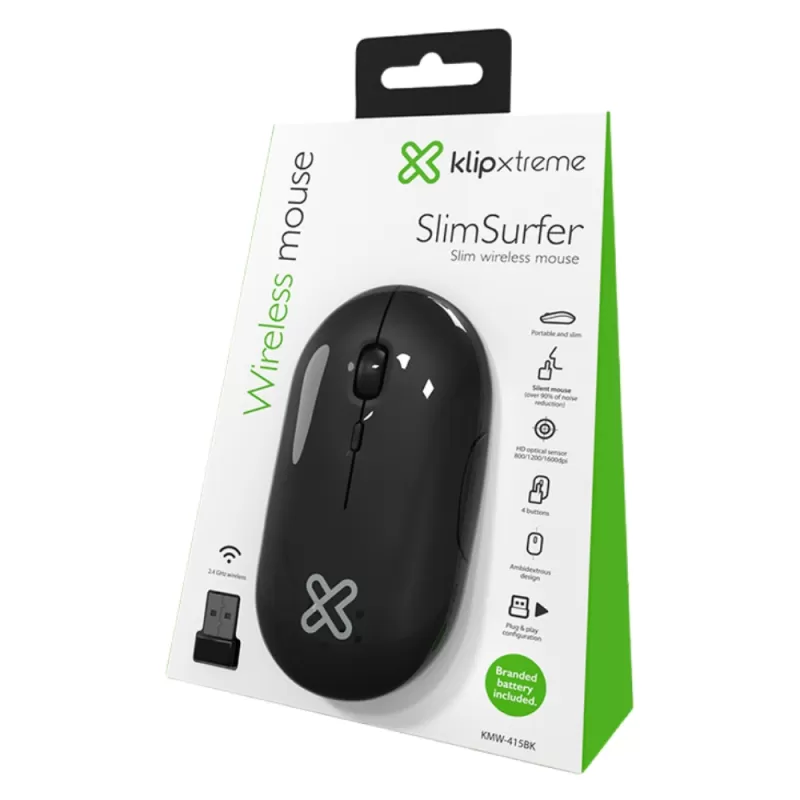 Mouse Wireless Klip Xtreme SlimSurfer KMW-415BK Silencioso - Black