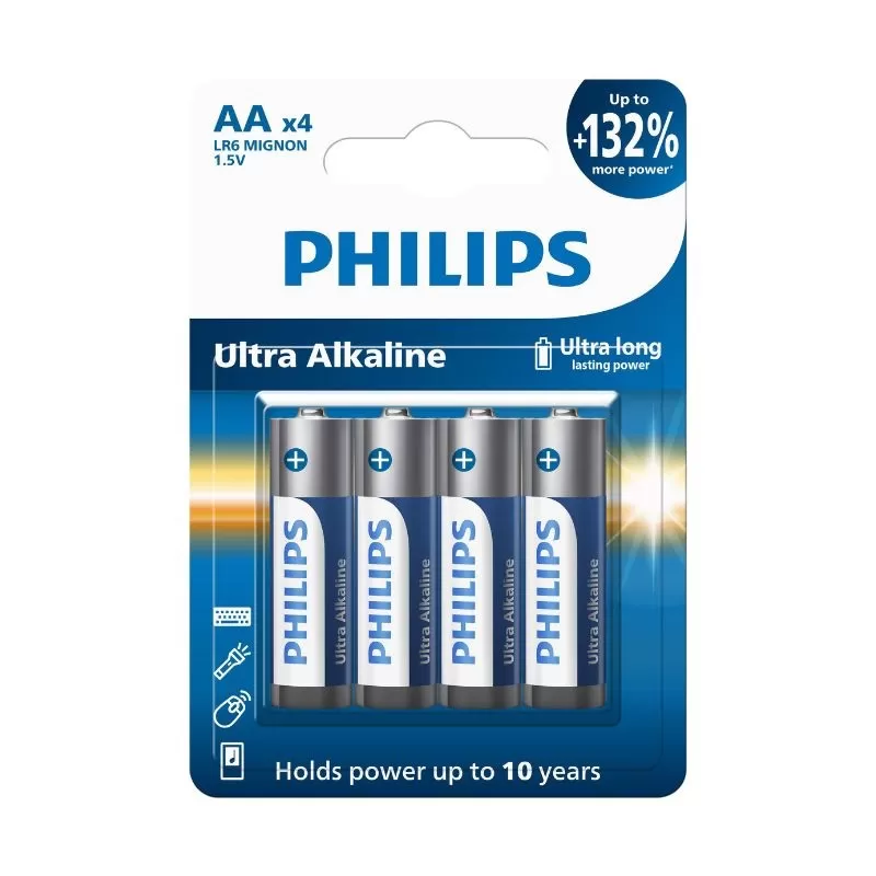 Pila Philips AA Ultra Alkaline LR6E4B/70 (4 Unidades)