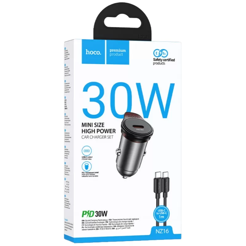 Cargador Vehicular Hoco NZ16 30W USB-C/Lightning - Metal Grey