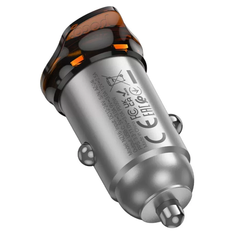 Cargador Vehicular Hoco NZ16B 45W USB-C/USB-C - Metal Grey