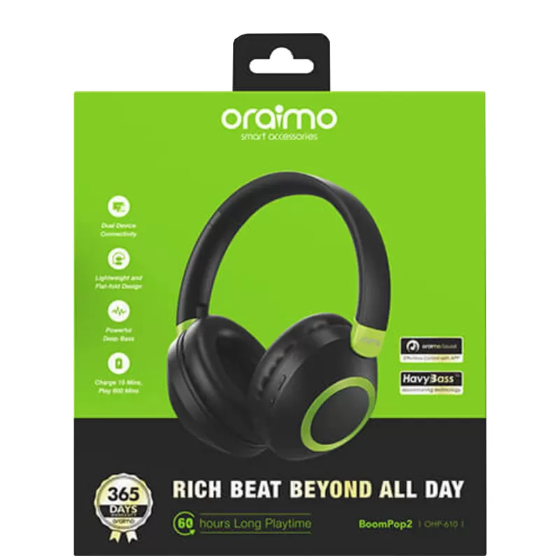 Auricular Oraimo BoomPop 2 OHP-610 Bluetooth ENC - Black/Green