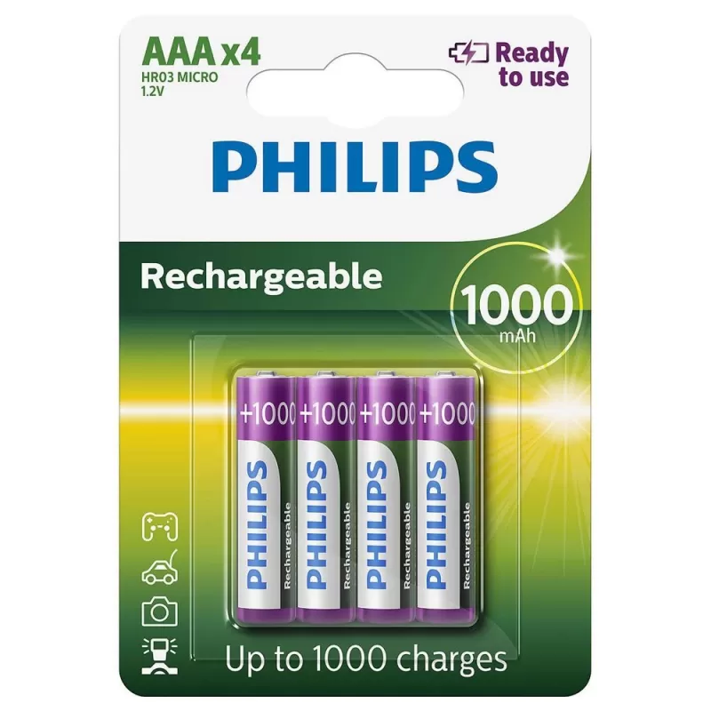 Pilas Recargables Philips AAA R03B4RTU10/9 1000mAh - 4 Unidades