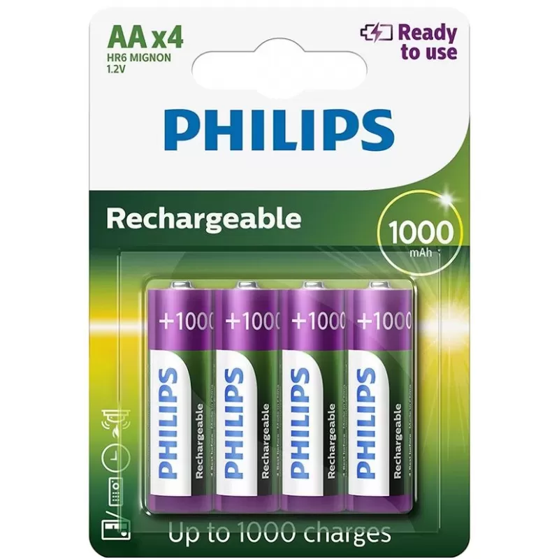 Pilas Recargables Philips AA R6B4RTU25/97 1000mAh - 4 Unidades