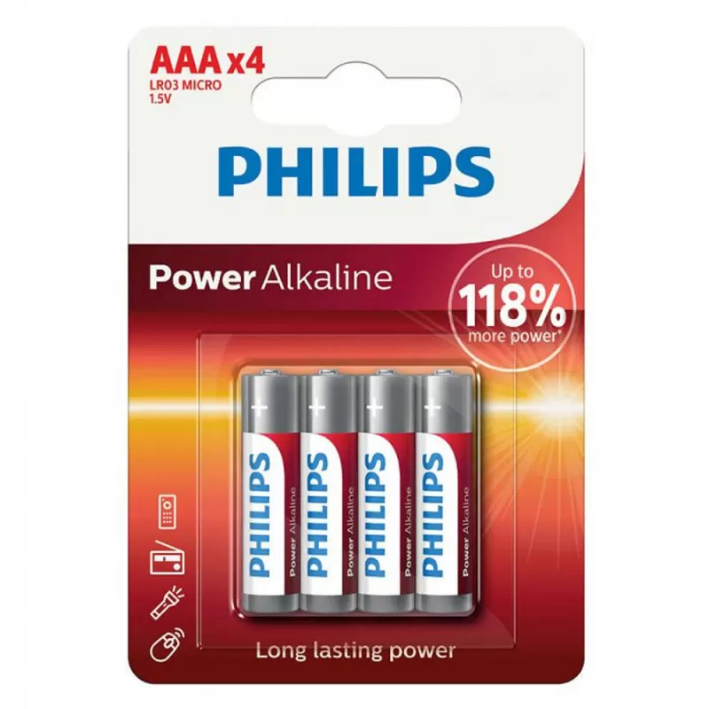 Pila Philips Alkalina AAA LR03P4B/97 - (4 Unidades)